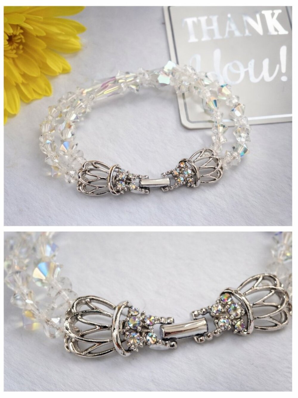 Vintage 1950s Aurora Borealis Double-Strand Crystal Bracelet